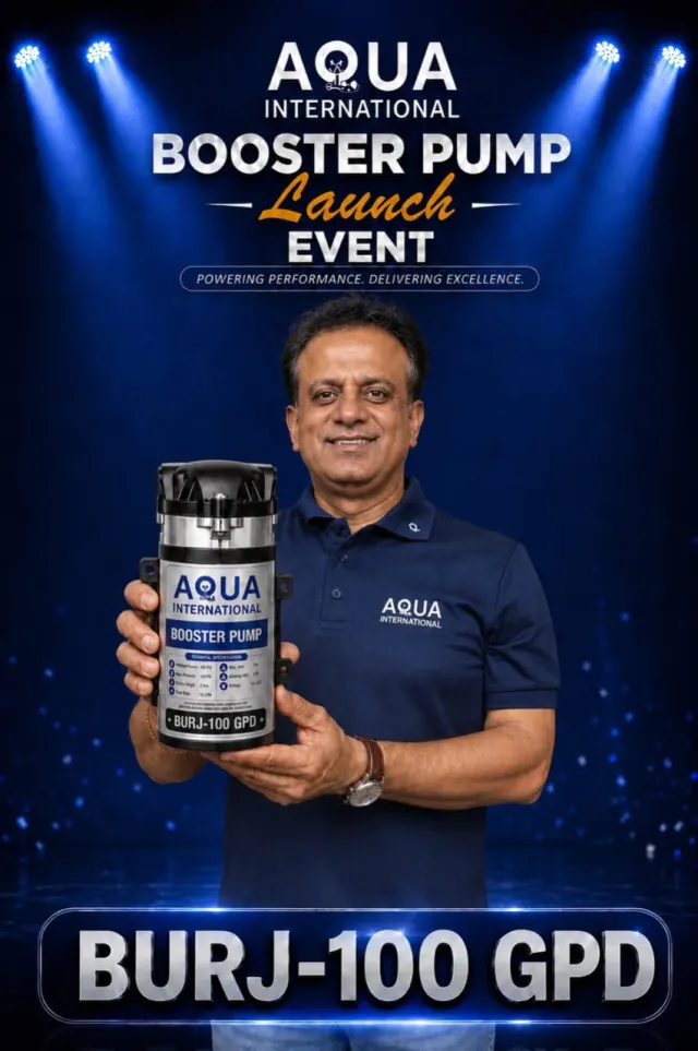 Aqua International team member with the BURJ-100 GPD booster pump