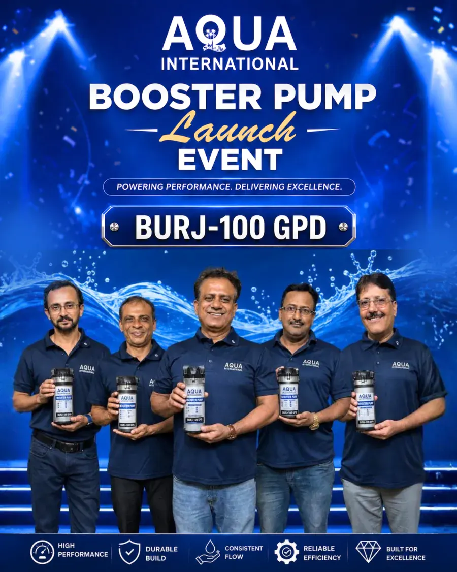The Aqua International team together with the BURJ-100 GPD booster pump